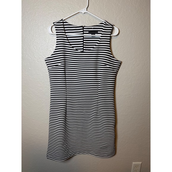 Attention Black and White Striped Sleeveless Sheath Dress Size L/G - Picture 1 of 3